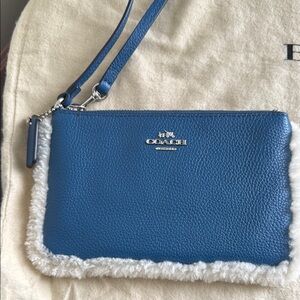 Coach Blue Pebbled Leather Clutch Wristlet